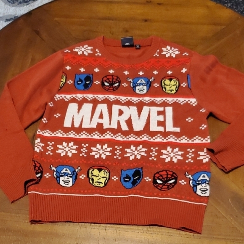 Marvel Red Knit Sweater with Hero Faces